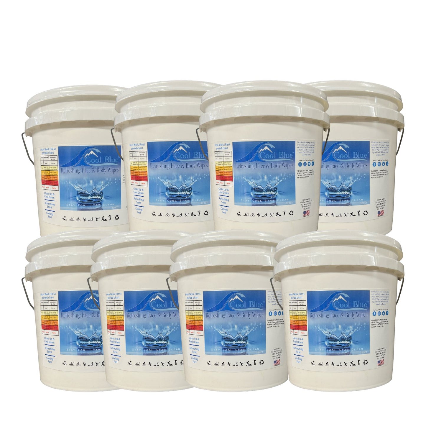 Cool Blue Refreshing Face & Body Wipes Bucket 320 ct., 8 Count Case - coolblueproducts